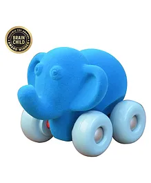 RUBBABU Natural Rubber Elephant Push & Go Toy - Blue