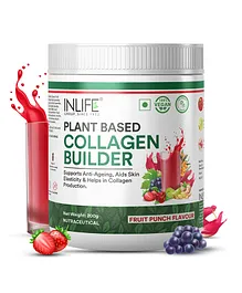 INLIFE Vegan Collagen Builder Supplements for Women Plant Based Collagen Powder for Skin & Hair with Biotin from Sesbania Vitamin C Silica Hyaluronic Acid Vitamin E Fruit Punch Veg Collagen Builder - 200 g
