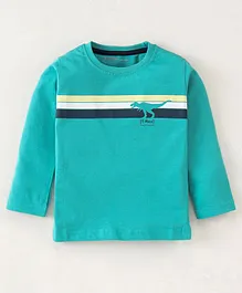 Doreme Single Jersey Full Sleeves T-Shirt With Striped & Dino Print - Sea Green