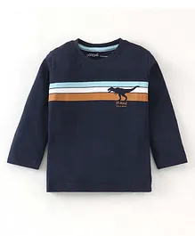 Doreme Single Jersey Full Sleeves T-Shirt With Striped & Dino Print -Prussian Blue