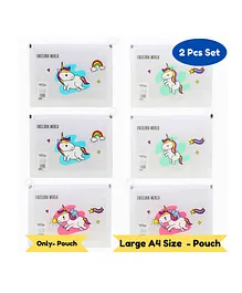 Puchku Unicorn Transparent Pouches Pencil Pouch Case For Kids Assorted Design For Birthday Return Gifts Pack Of 2 - Multicolor