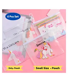 Puchku Unicorn Transparent Pouches Pencil Pouch Case For Kids Assorted Design For Birthday Return Gifts Pack Of 6 - Multicolor