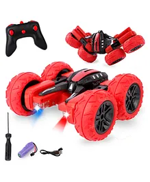 Fiddlerz Rechargeable RC Cars Double Sided Swing Arm 360 Degree Flips Rotating 4WD - Red