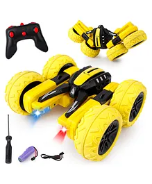 Fiddlerz Rechargeable RC Cars Double Sided Swing Arm 360 Degree Flips Rotating 4WD - Yellow