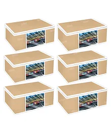Fiddlerz Set of 6 Saree Covers Clothes Storage Bag Wardrobe Organizer Non Woven With Transparent Window And Zip For Lehenga Suit Dress & Accessories- Brown