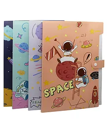 Asera 4 Pcs Astronaut Space Theme File Folder with 6 Pockets - Multicolour