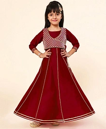 A.T.U.N. Three Fourth Sleeves  Checked Design Gota Laced Embellished Ethnic Gown -  Maroon