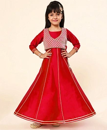 A.T.U.N. Three Fourth Sleeves  Check Desgin Gota Laced Embellished Ethnic Gown - Red
