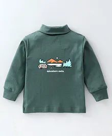 Cucumber Interlock Cotton Knit Full Sleeves T-Shirt With Text Print - Green