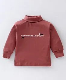 Cucumber Interlock Cotton Knit Full Sleeves T-Shirt With Text Print - Brown