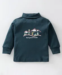 Cucumber Interlock Cotton Knit Full Sleeves T-Shirt With Text Print - Blue