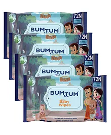 BUMTUM Baby Chota Bheem Gentle Soft Moisturizing Wet Wipes Aloe Vera & Chamomile Extracts Paraben & Sulfate Free Pack of 4- 72 Pieces Each