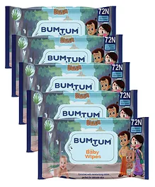 BUMTUM Baby Chota Bheem Gentle Soft Moisturizing Wet Wipes Aloe Vera & Chamomile Extracts Paraben & Sulfate Free Pack of 5- 72 Pieces Each