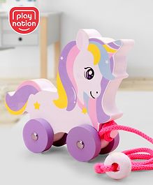 Play Nation Premium Wooden Colorful Unicorn Pull Along Toy for Kids| Pull String Wooden Gifting Toys for 1-3 Years Kids| Encourage Walking, Improves Motor Skills and Hand-Eye Coordination| Child Safe Material| BIS Certified