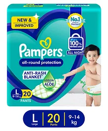Pampers All Round Protection Pants Large Size Baby Diapers (LG) with Aloe Vera Lotion - 20 Pieces