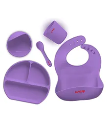 Luv Lap 5-in-1 Silicone Baby Cutlery Set Baby Feeding & Weaning Essentials - Purple