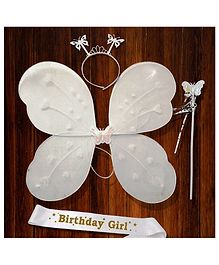 Camarilla Nylon Fairy Butterfly Wings Combo with Matching Hair Band Magic Wand Costume and Sash - White