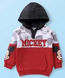 Babyhug 100% Cotton Knit Full Sleeves Sweatshirt With Mickey Mouse Print & Embroidery - Red White & Black