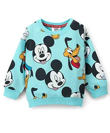 Babyhug Cotton Knit Full Sleeves Sweatshirt With Mickey Mouse & Friends Graphics - Blue