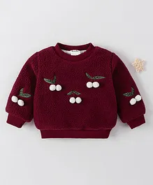 Kookie Kids Full Sleeves Winter T-Shirt with Applique - Maroon