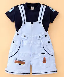 Dapper Dudes Half Sleeves Solid Tee With Pin Striped Detailed Dungaree - Blue