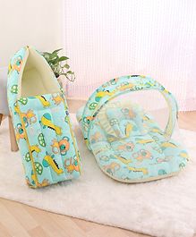 Zoe Baby Bedding Set with Pillow and Sleeping Bag Combo With Giraffe and Monkey Print - Sea Green