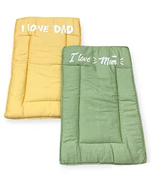 Carerio Baby Sleeping Soft Cotton Bedding Printed I love Mom and Dad Pack of 2 - Yellow & Green