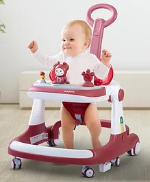Baybee 2 IN 1 Baby Walker Cum Activity Push Walker with Parental Push Handle Seat Height Adjustable Stopper & Musical Toy Bar - Red