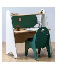 Smartsters Rockstar Study Desk With Pin Up Board & White Board Safe & Child Friendly - Beige & Green