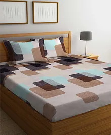 Arrabi TC Cotton Blend King Size Bedsheet With 2 Pillow Covers Geometric Print ARBS 1743 - Cream