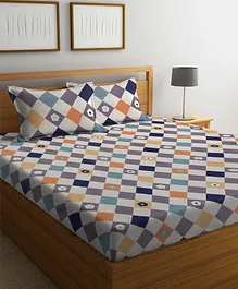 Arrabi Multi Geometric TC Cotton Blend Super King Size Bedsheet with 2 Pillow Covers ARBS 1757 - Multicolour