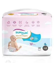 Bumtum Ultra Slim Baby Diaper Pants with Leakage Protection Newborn - 28 Pieces