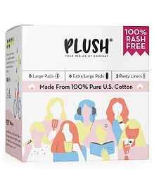 Plush 100% Pure Cotton anitary Pads for Women-14 pcs , 8L Light Flow Pads L, 6XL Heavy Flow & 2 Panty Liners , Ultra-Thin, Rash Free, For All Skin Type