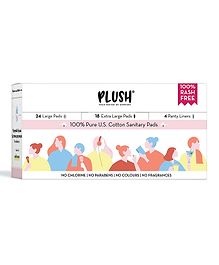  Plush Ultra-Thin Cotton Sanitary Pads For Women-  42 Pcs ,18 Medium Flow XL , 24 Light Flow L & 4 Panty Liners For Rash Free Periods, Pure U.S. Cotton Pads