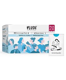 Plush Ultra-Thin Natural Cotton Sanitary Pads For Women- 25 pcs, Super Absorbent 25 Medium Flow XL & 4 Panty Liners For Rash Free Periods ,Pure U.S. Cotton Pads With Disposable Pouch