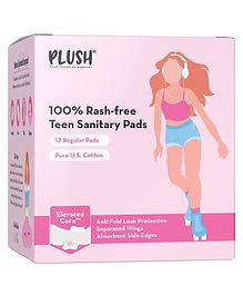 Plush Ultra-Thin Teen Sanitary Pads for Teenage Girls- 12 Pads , Elevated Core Technology, Anti-Fold Leak Protection ,240mm Long, 100% Rash-Free, Pure U.S. Cotton Pads ,Ideal for All Flow Types