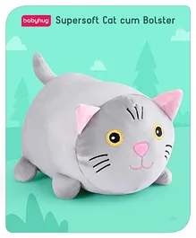 Babyhug Supersoft Cat Toy cum Bolster Grey - Length 30 cm