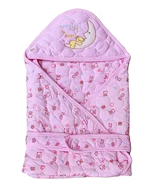 THE LITTLE LOOKERS Newborn Baby Quilted Wrapper Cum Blanket Cotton Baby Wrap with Hood & Belt- Pink
