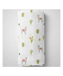 1st Step 100 Percent 2 Ply Printed Muslin Blanket Swaddle- Whhite