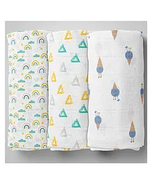 1st Step Muslin Swaddle Pack of 3- White