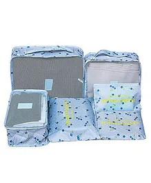 Neonate Care Travel Storage Printed Clothes Packing Cubes Space Savers Bags Cosmetics  Underwear Socks Shoes Organizer Pouch Pack of 6 Blue Flamingo Polyester