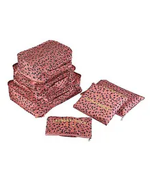 Neonate Care Travel Storage Printed Clothes Packing Cubes Space Savers Bags Cosmetics Underwear Socks Shoes Organizer Pouch Pack of 6 - Pink Leopard Polyester