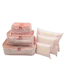 Neonate Care Travel Storage Printed Clothes Packing Cubes Space Savers Bags Cosmetics Underwear Socks Shoes Organizer Pouch Pack of 6 Pink Stripes