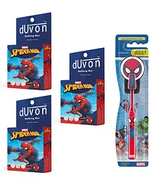 Duvon Disney Buy 3 Mickey Bathing Bar 75 g Each and Get 1 Spider Man Toothbrush Pack of 4 - Multicolour