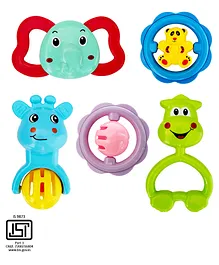 DOMENICO Non-Toxic Musical Sound Rattle Teether With Smooth Edges Pack Of 5 (Color And Print May Vary)