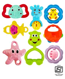 Toys Non-Toxic Musical Sound Rattle Teether for New Born Pack Of 7 (Color And Print May Vary)