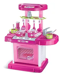 WISHKEY Plastic Pretend Play Kitchen Set with Storage Suitcase - Pink
