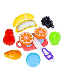 WISHKEY Plastic Fruit Cut Toys for Kids Sliceable Fruit Set with Strong Velcro Fruits Plate Chopping Board & Knife Fruits Toys Set for Kids 9 Pcs - Multicolor
