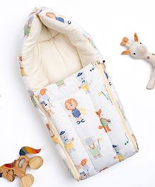 Haus & kinder Cotton Carrier Nest Cum Sleeping Bag Jungle Party - White