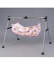 JIN fully foldable Baby Cradle with Sturdy and Heavy Round Frame ( Print of cloth may Vary  )